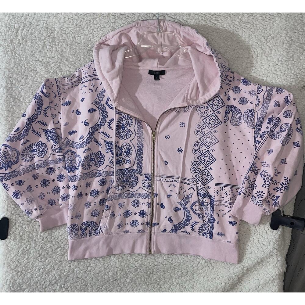 J Crew Zip Up Hoodie Paisley Sweatshirt Bandana Print Pink Jackets Tops Medium